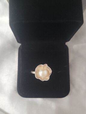 LOW START Genuine Pearl Ring 925 Sterling Silver Adjustable Size